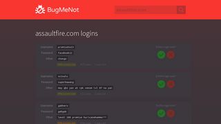 assaultfire.com passwords - BugMeNot
