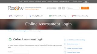 Online Assessment Login - Resolve