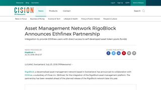 Asset Management Network RigoBlock Announces Ethfinex Partnership