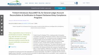 Trintech Introduces AssureNET GL for General Ledger Account ...