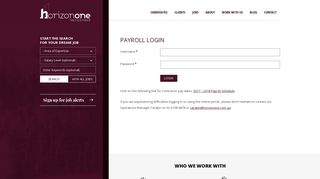 HorizonOne Recruitment - Candidate Payroll Timesheet Login