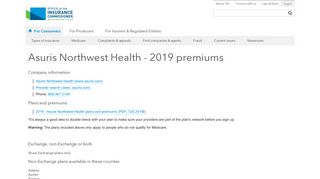 Asuris Northwest Health - 2019 premiums | Washington State Office ...