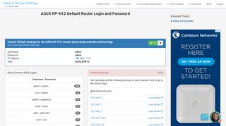 ASUS RP-N12 Default Router Login and Password - Clean CSS