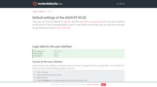 Default settings of the ASUS RT-N12E - routerdefaults.org