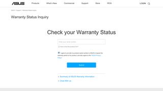 Warranty Status Inquiry - Asus