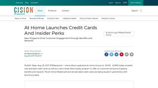 At Home Launches Credit Cards And Insider Perks - PR Newswire