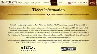 Ticket Information | Harry Potter and the Cursed Child London