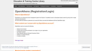 OpenAthens (Registration/Login) | Education & Training Centre Library