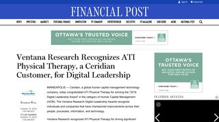 Ventana Research Recognizes ATI Physical Therapy, a Ceridian ...