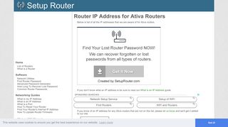 Default router IP addresses for Ativa routers. - SetupRouter