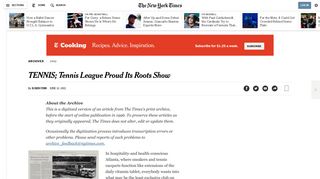 TENNIS; Tennis League Proud Its Roots Show - The New York Times