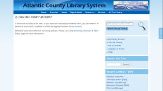Q. How do I renew an item? | Atlantic County Library System