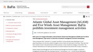 BaFin - Consumer news - Atlantic Global Asset Management (AGAM ...