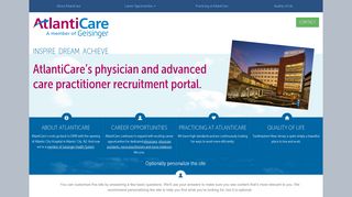 AtlantiCare Physician Recruitment Portal: Home