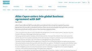 Atlas Copco enters into global business agreement with SAP - Atlas ...