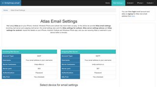 Atlas Email Settings | atlas.cz SMTP, IMAP & POP Server