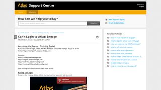 Can't Login to Atlas: Engage : Support Centre - Solutions