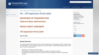 PIA - ATO Application Portal (AAP) | US Department of Transportation