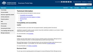 Technical information | Business Portal Help - Error - ATO
