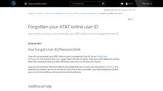 Forgotten Your AT&T Online User ID - Wireless Support