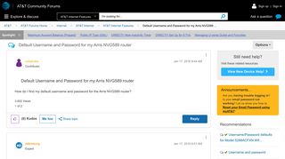 Default Username and Password for my Arris NVG589 ... - AT&T ...