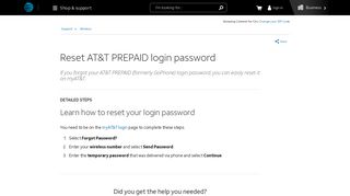 Reset AT&T PREPAID Login Password - Wireless Support