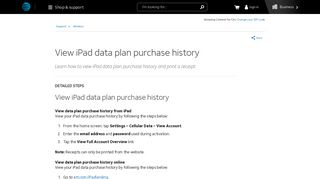 View iPad Data Plan Purchase History - Wireless Support - AT&T