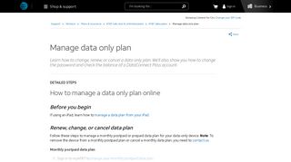 Manage Data Only Plan - Wireless Support - AT&T
