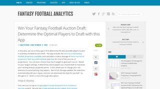 Fantasy Football Auction Draft Optimizer Tool
