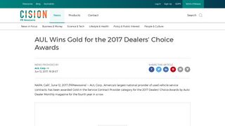 AUL Wins Gold for the 2017 Dealers' Choice Awards - PR Newswire