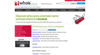 Whois® Resources, RIRs and Registries