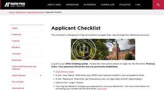 Applicant Checklist - Austin Peay State University