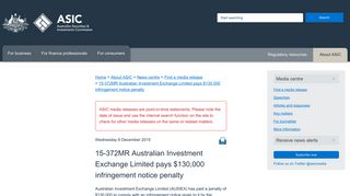 15-372MR Australian Investment Exchange Limited pays $130,000 ...
