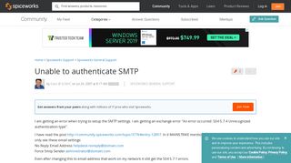 Unable to authenticate SMTP - Spiceworks General Support ...