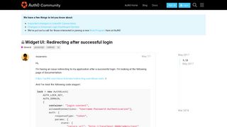 Widget UI: Redirecting after successful login - Auth0 Community