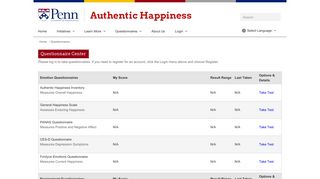 Questionnaire Center | Authentic Happiness