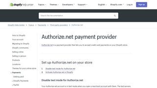 Authorize.net payment provider · Shopify Help Center