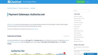 Payment Gateways: Authorize.net – Checkfront Support