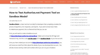 How to Test Authorize.net Payment Tool on Sandbox Mode? | JotForm