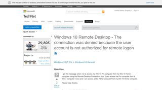 Windows 10 Remote Desktop - The connection was denied because the ...