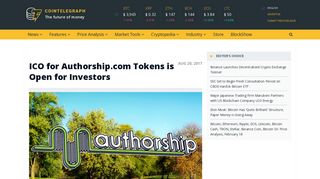 ICO for Authorship.com Tokens is Open for Investors | Cointelegraph