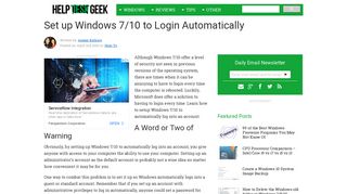 Set up Windows 7/10 to Login Automatically - Help Desk Geek