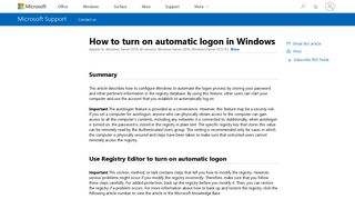 How to turn on automatic logon in Windows - Microsoft Support