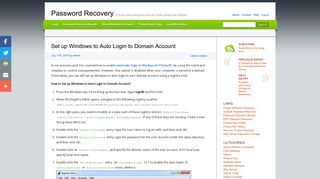 Set up Windows to Auto Login to Domain Account | Password ...
