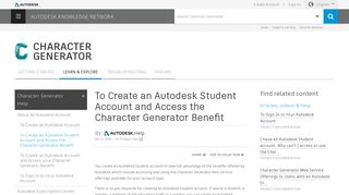 To Create an Autodesk Student Account and Access the Character ...