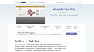 Vms.autorevo.com website. AutoRevo | Dealer Login.