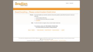 Reset Everything – Please contact Avadian Credit ... - Online Banking