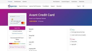 Avant Credit Card – Experian