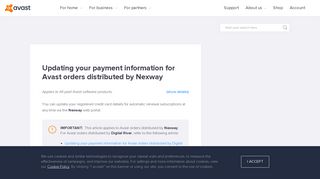 Updating your payment information for Avast orders distributed by ...