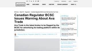 Canadian Regulator BCSC Issues Warning About Ava Trade | Finance ...